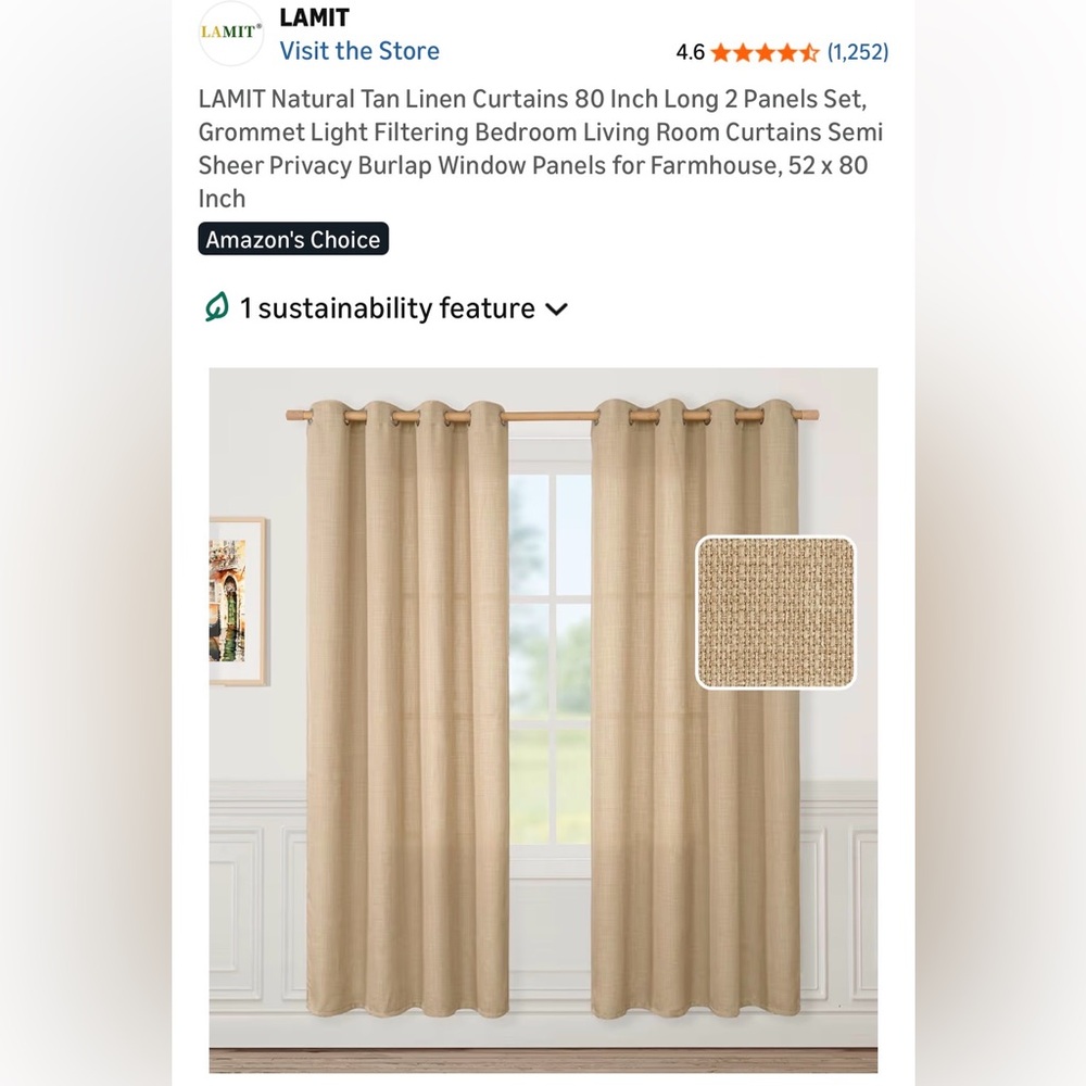 Lamit (Amazon) Natural Tan Drapes 2 panels